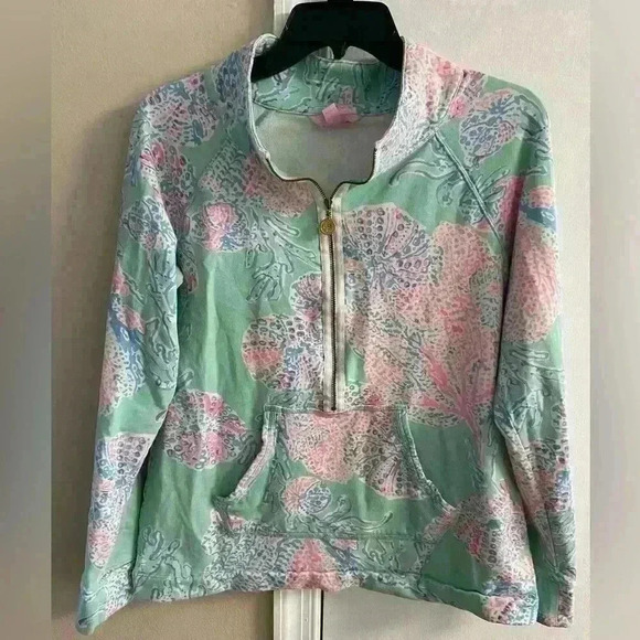 Lilly Pulitzer skipper popover sweatshirt 1/4 zip up kangaroo pockets Medium‎ - Picture 1 of 7